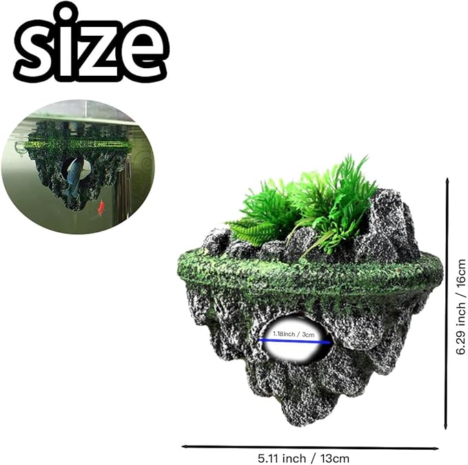 Aquarium Floating Island Decorations,Fish Tank Decorations, Interactive Fish Tank Toy for Betta Fish, Guppies, Goldfish, Shrimps, and Hermit Crabs