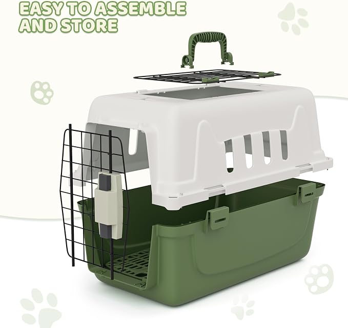 Magshion 18 Inch Hard-Sided Dog Cat Carrier, Green | Top and Front Door Access, Plastic Dog Kennel for Longer Traveling, Durable Handle and 4 Sides Ventilation, For Pet Up 20 lbs