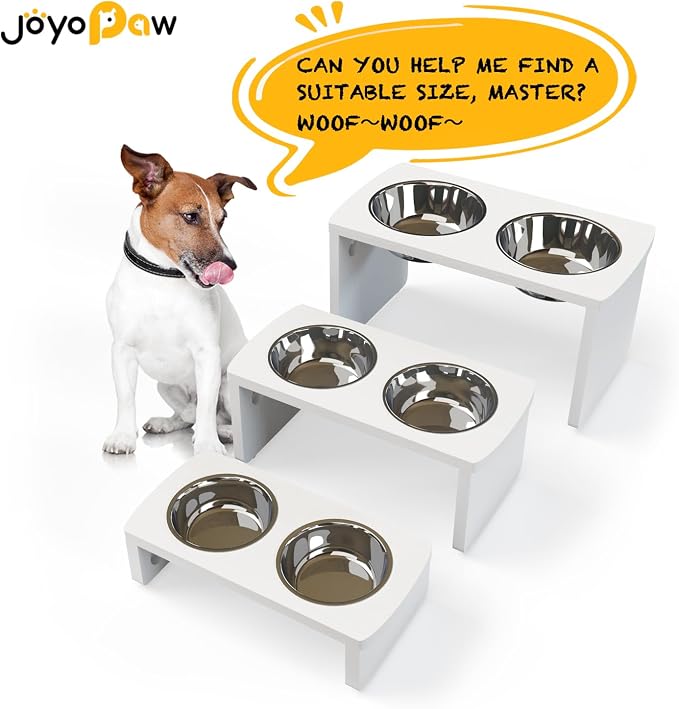 Elevated Dog Bowls, Waterproof Raised Dog Bowl for Medium Dogs, HIPS Poly Lumber Stand with 2 Stainless Steel Bowls, Indoor & Outdoor Use (7'' Tall-40 oz Bowl, White)