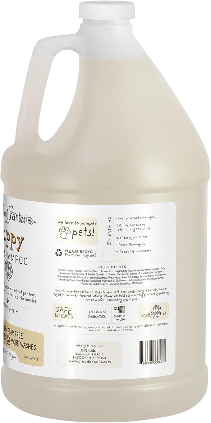 Bobbi Panter Puppy Dog Shampoo Milk Protein, Jasmine, Sunflower & Chamomile – Gentle Nourishing Formula for Puppies & Sensitive Skin, Tear-Free, 30:1 Concentrate, Made in USA, 1 Gallon