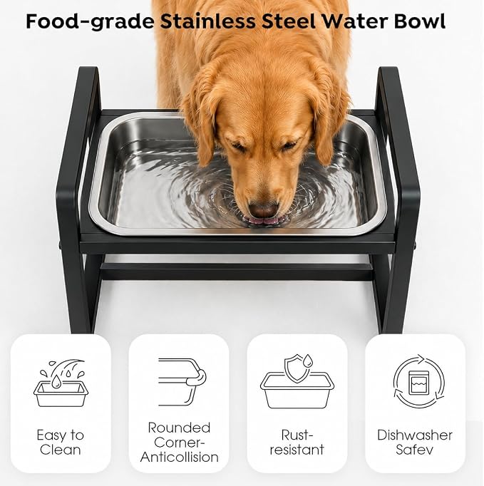 Adjustable Height Elevated Large Dog Water Bowls with Stainless Steel Bowls and Metal Stand,4-Level (8/10/12/14 Inches) Pet Bowl for Dogs for Large Medium Dogs - Durable, Easy to Clean (2.4gallon)