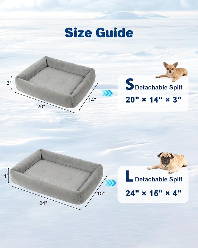 Cooling Dog Bed for Small Medium Cats - Removable Inner Cushion & Reversible Design (Ice‑Silk Cooling Layer | Sherpa Fleece Layer), Non‑Slip Bottom Washable Cooling Mat for Dogs Cats Crates 20" × 14"