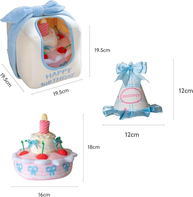 Birthday Cake Snuffle Toy Set, Pink and Blue, Polyester, Nose Work Puzzle Toy for Dogs and Cats