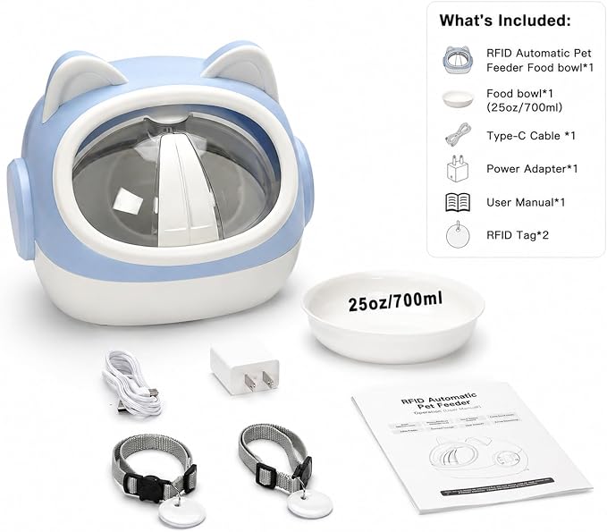RFID Smart Pet Feeder with Dual Collar Tags – Automatic Food Bowl with Scheduled Feeding Times, LCD Display, Voice Recorder, Supports Wet & Dry Food for Multi-Pet Households