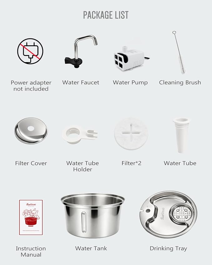 Dog Water Fountain Stainless Steel, 7L/1.8Gal Pet Fountain Water Bowl with Multi-Filtration & Deeper Drinking Aera, Large Cat Water Fountain with Water Window & LED (2 Filters 1 Fountain)