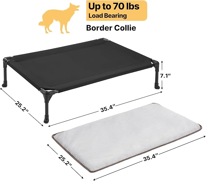 Veehoo Outdoor Elevated Dog Bed with Washable & Waterproof Cushion, Cooling | Medium Raised Dog Cot with Removable Cover, Brethable Mesh, Orthopedic Pet Bed for Indoor & Outdoor, 35" x 25", Dark Grey
