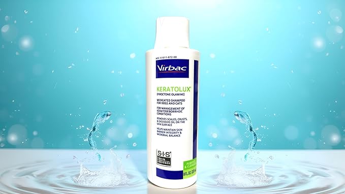 Virbac KERATOLUX® (Piroctone Olamine) Medicated Shampoo for Oily to Flaky Skin, Seborrheic Prone Dogs and Cats - 8 oz