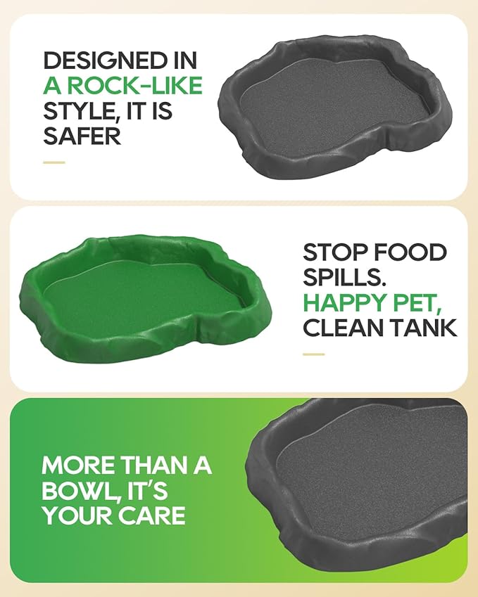 4Pcs Snail Food and Water Bowl, Reptile Water Dish and Food Bowl, Natural Design Terrarium Feeding Dish for Garden Snails, Hermit Crab, Lizard, Frog, Gecko (Black, Green)