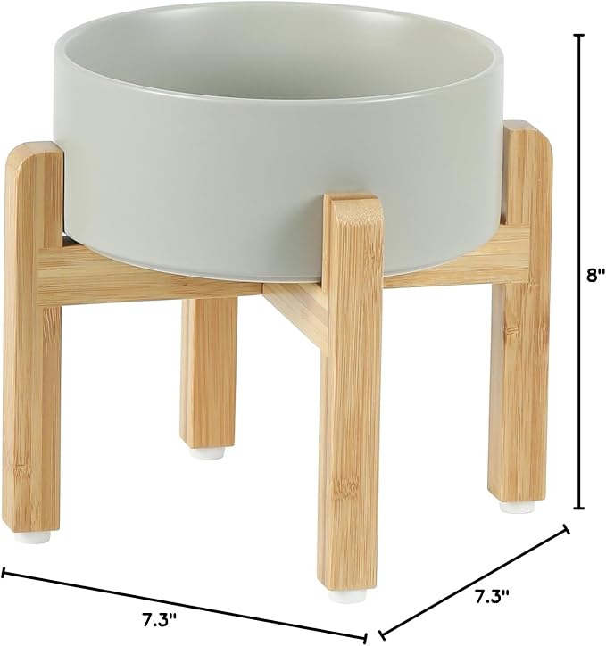 Havniva Dog Bowls Elevated, Ceramic Dog Food and Water Bowl | 7.3” Raised Dog Food Bowl, Elevated Dog Bowls with Bamboo Stand, Non-Slip Dog Water Bowl for Medium Dog, Large Capacity
