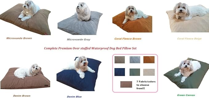 Durable Comfort Micro-Cushion Memory Foam Pet Dog Pillow Bed with Waterproof Liner + External Cover for S,M,L Dogs- Complete Set (Beige Coral Fleece, 48''x29'')