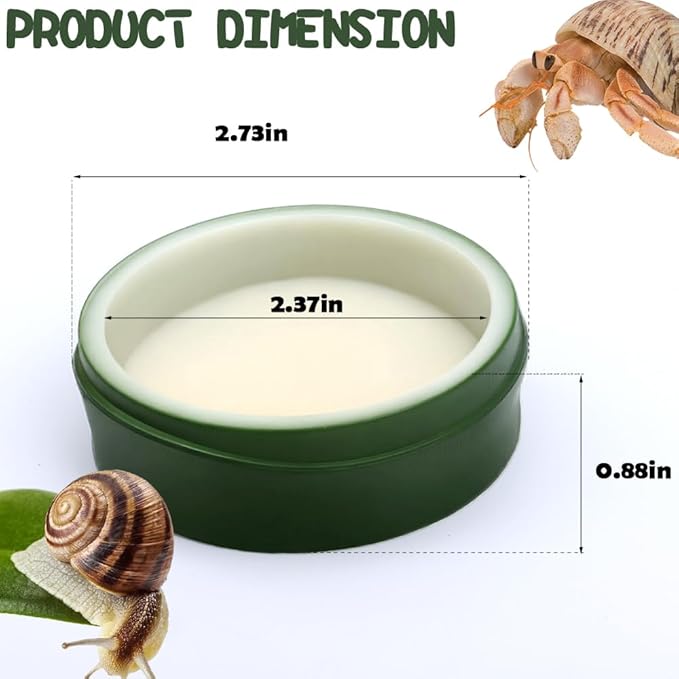 2 Pcs Snail Water and Food Bowl Hermit Crab Feeding Dish for Snail Crab Millipede Frog Tarantula Small Reptile
