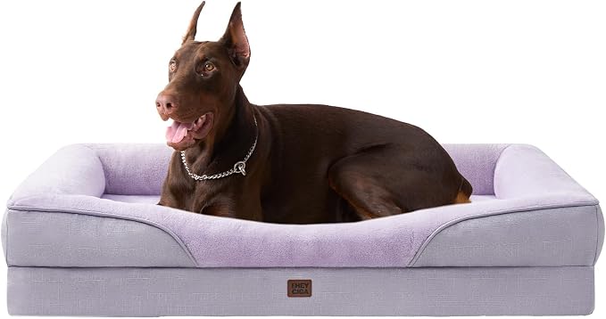 EHEYCIGA Orthopedic Dog Bed for Large Sized Dog, 45x35 Inch Large Memory Foam Dog Couch Bed with Sides, Waterproof Liner & Washable Removable Cover, Bolster Pet Sofa, Purple