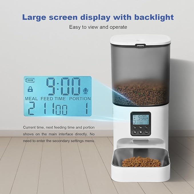 Automatic Cat Feeder, 6L Cat Food Dispenser with 10s Voice Recorder, Pet Feeder up to 8 Meals per Day, Timed Feeder with Dry Food Sealed Ring (Jade White)