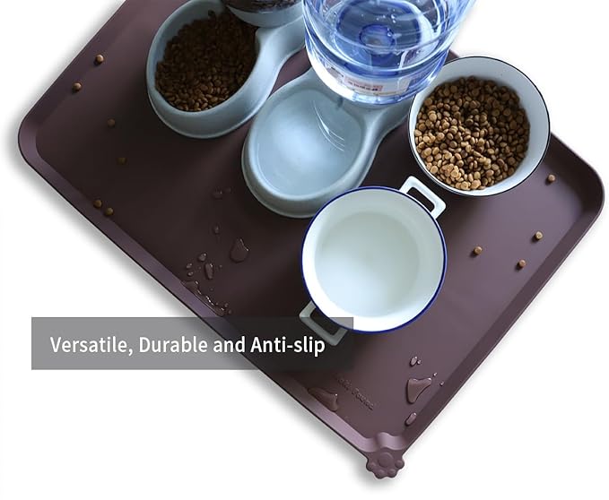 Tapis d'alimentation antidérapants en silicone Hoki X-Large – Imperméables, Idéal pour Chiens, Chats & Moquettes – Chêne foncé