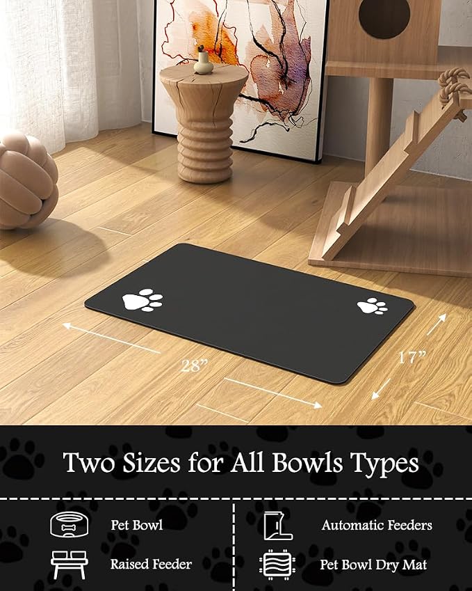 PADOOR Pet Feeding Mat-Absorbent Dog Mat for Food and Water Bowl-No Stains Quick Dry Water Dispenser Mat-Dog Accessories Pet Supplies-Bowl for Messy Drinkers(Darkgrey,17"x28")