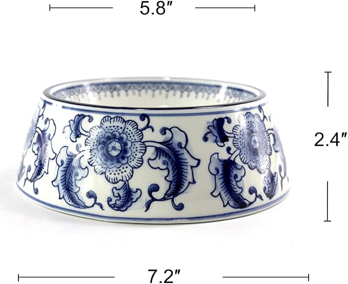 Blue and White Porcelaine Dog Bowls Ceramic Dog Cat Food and Water Bowls (5.8x7.2x2.4inch)