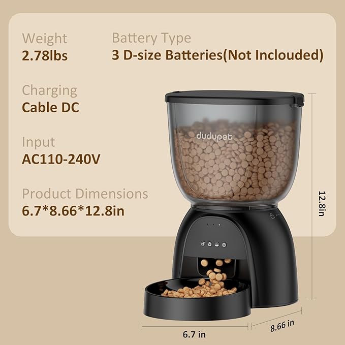Automatic Cat Feeder WiFi, 5G App Control Timed Cat Dry Food Dispenser with Remote Feeding, 5L Auto Pet Feeder up to 10 Meals 1-15 Portion Control per Day, Auto Dog Feeders for Indoor Use