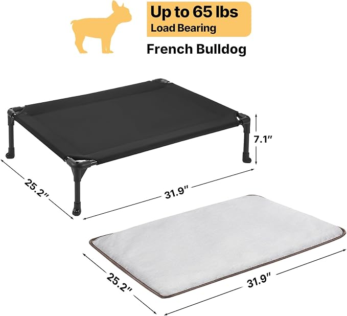 Veehoo Outdoor Elevated Dog Bed with Washable & Waterproof Cushion, Cooling | Medium Raised Dog Cot with Removable Cover, Brethable Mesh, Orthopedic Pet Bed for Indoor & Outdoor, 32" x 25", Dark Grey