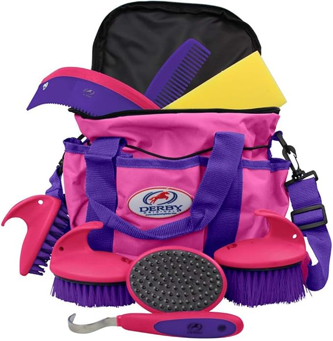 Derby Premium Comfort 9 Item Horse Grooming Kit (Purple/Pink)