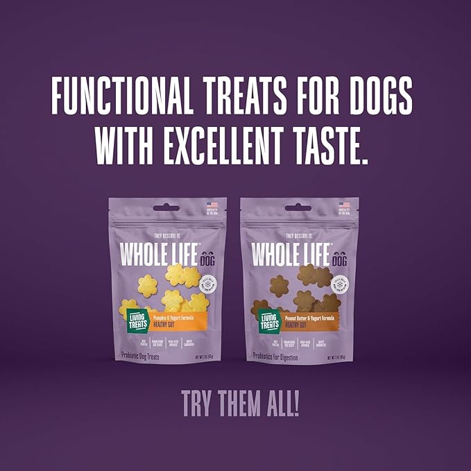 Whole Life Pet Human Grade Probiotic Dog Treats - Pumpkin & Yogurt – Easy Digestion, Firmer Stool, Sensitive Stomachs - Made in The USA (Pack of 2)