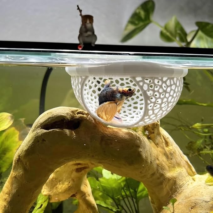2 PCS Betta Hammock,Bett a Bed, Floating Betta Fish Hammock, 3D Printed Aquarium Decor, Betta Fish Feeder, Safe Resting Spot for Betta, Shrimp and Small Fish(White)