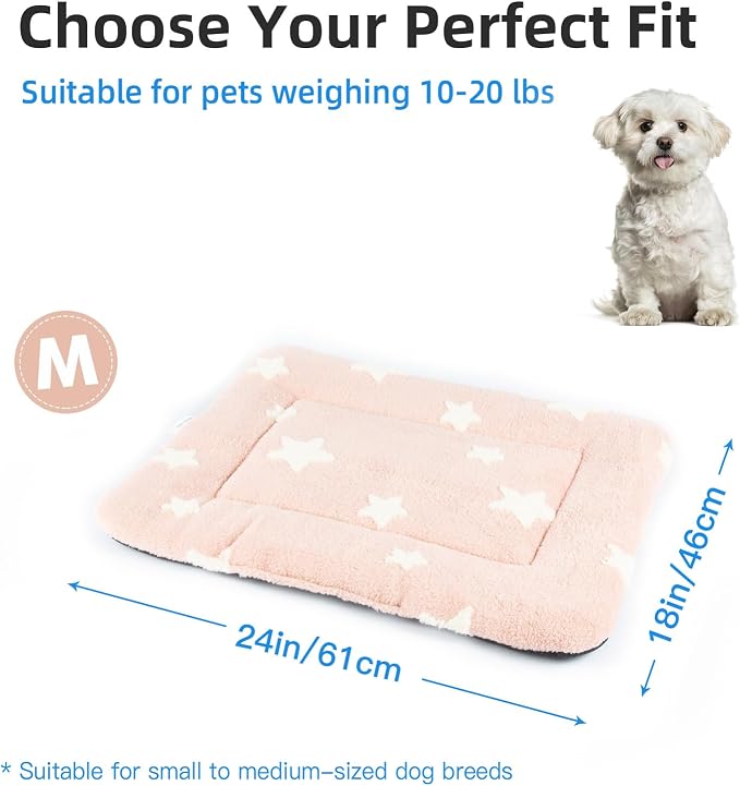 Mora Pets Dog Crate Pad Washable Cat Dog Bed for Crate Flat Pet Kennel Mat | Soft Dog Cat Bed Mat, Puppy Crate Pad for Dog Cages Cozy Sleeping Liner, Cute Pet Pillow Cushion Anti Slip Small Pink 24 x 18