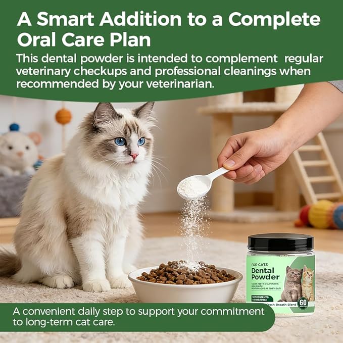 Dental Powder for Cats, Cat Dental Powder with Probiotics & Seaweed for Cats Teeth & Breath Support, 60-Day Supply (1)