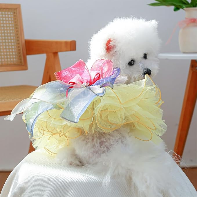 ANIAC Elegant Dog Dress for Small Dogs Girls, Bow Knot Puppy Clothes Female, Cat Princess Tutu Dress, Formal Pet Pary Outfit for Wedding Birthday Valentines (Yellow, Medium)