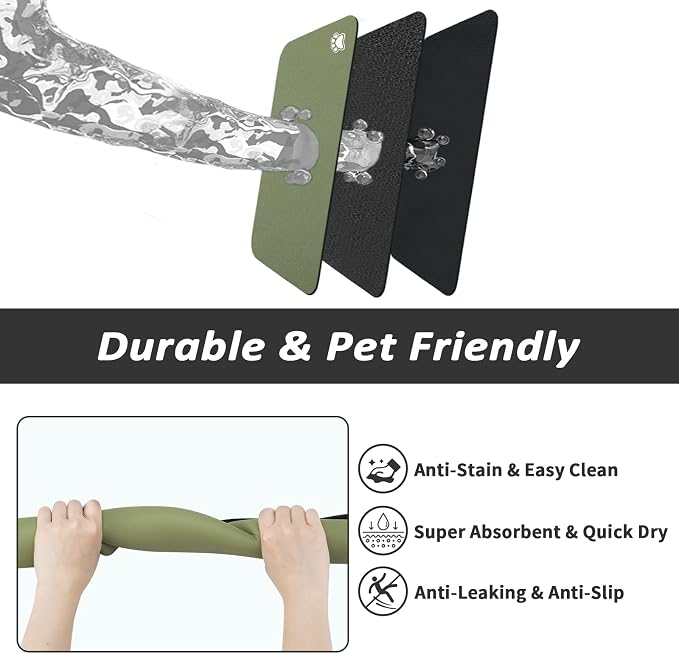 HotLive Dog Food Mat - Absorbent Cat Mat for Food and Water, No Stains Pet Feeding Bowl Mat, Easy to Clean Pet Placemats, Quick Dry Dog Water Dispenser Mat for Messy Drinkers | Paw Green 16"x 24"