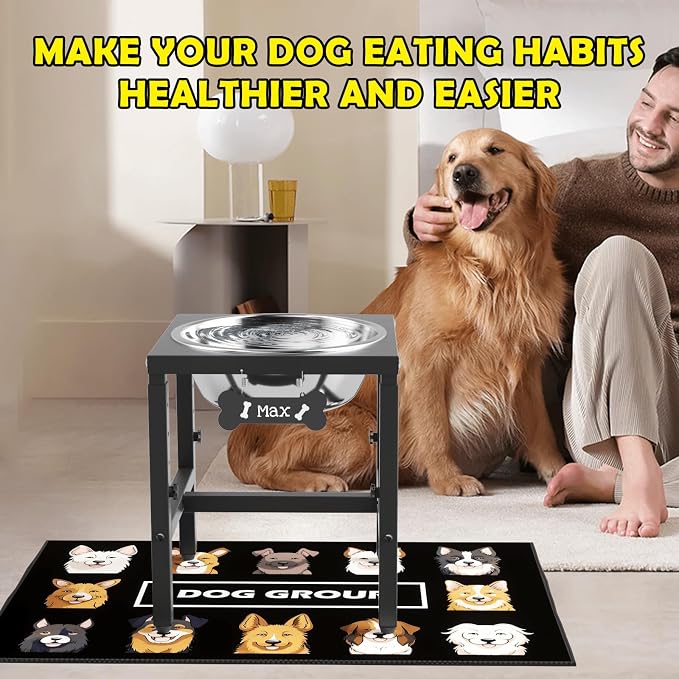 ADENGL 1.32 Gallon Elevated Dog Water Bowl for Large Dogs, 4-Height Adjustable (13–18'') Raised Stainless Steel Bowl with Spill-Proof Mat & Sturdy Metal Stand, Easy-Clean Feeder for Indoor/Outdoor Use
