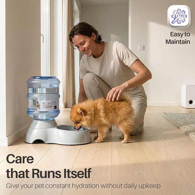 Flexzion Automatic Dog Water Bowl Dispenser for Cat Pet (1 Gallon Dispener Water Jug) - Gravity Feeder Auto Replenish Waterer Drinking Bowl Fountain Bottle Dish Stand