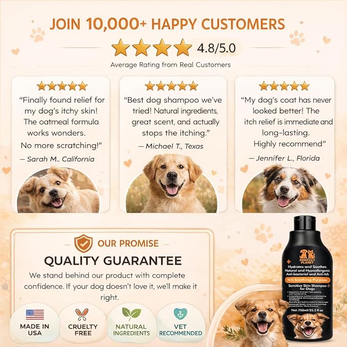 Dog Shampoo for Itchy Skin Relief - Natural Anti Itch Formula with Aloe Vera & Tea Tree Oil 750ml - Hypoallergenic Shampoo for Dogs Allergies Hot Spots Sensitive Skin - pH Balanced Pet Wash All Breeds