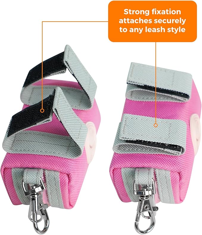 Dog Poop Bag Holder Zippered Pouch, Portable Waste Bag Dispenser with 1 Metal Clip, Fashion Color Matching Canvas Holder for Leashes - Pink