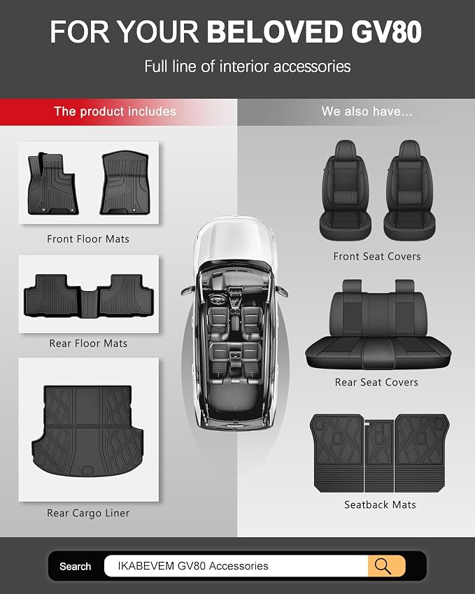Floor Mats for Genesis GV80 2021-2025 5 Seats Only (Not for Coupe), All Weather TPE Floor Liners Cargo Mat GV80 Accessories Odorless Anti-Slip Cargo Liner Trunk Tray Protector