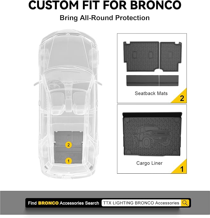 TTX LIGHTING Rear Seat Back Covers for Ford Bronco 2021-2026 4-Door Backrest Mats for Bronco Accessories (Not for 2-Door or Bronco Sport)