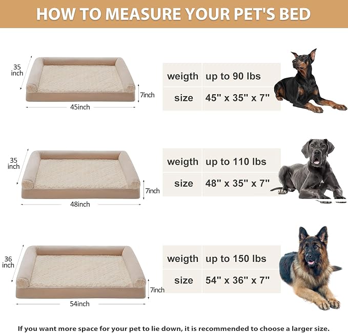 BFPETHOME Orthopedic Washable XXL Dog Bed for Senior Dog Cozy Sleep | Extra Large Waterproof Big Soft Pet Couch Bed for Dogs Relax with Removable Cover Supportive Egg Crate Foam Beige 54x36 Inch