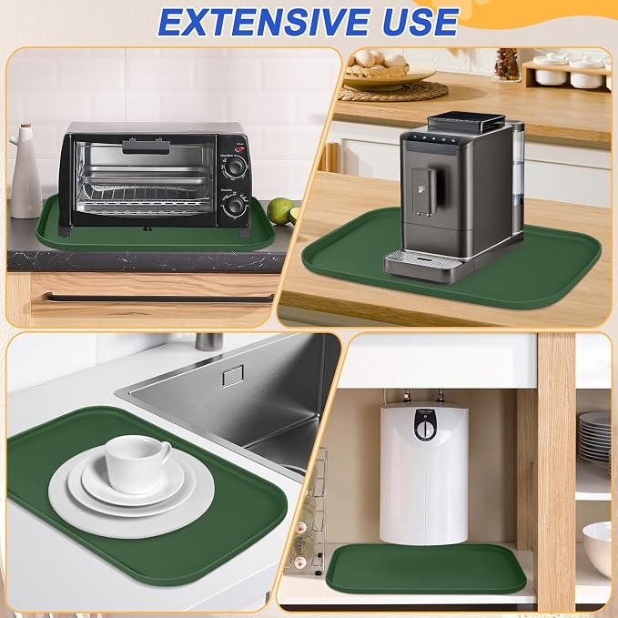 SMILOOL Waterproof Silicone Pet Food Mat with Raised Edge for Dog & Cat | 24" x 16" Non-Slip Pet Feeding Mats with Lip for Food & Water Bowl, Food Grade, Easy Cleaning, Dark Olive