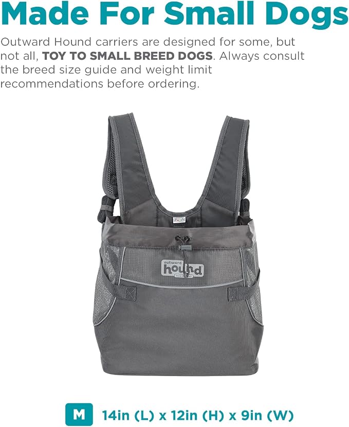Outward Hound PupPak Dog Front Carrier, Grey, Medium, 12.5" x 9" x 14" | Hands-Free Pet Backpack, Water-Resistant, Breathable Mesh, Safety Clip, Hiking & Camping, Small Dogs up to 20 lbs
