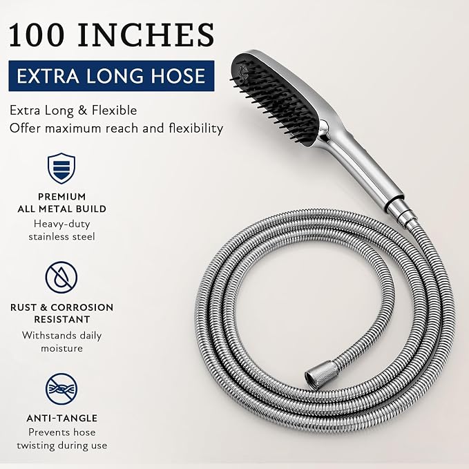 G-Promise 3 Mode Dog Wash Shower Attachment with Pause Mode for Outdoor Use | High Pressure, with Pause Mode, Built-In Brush for Wash & Groom, Extra Long Hose, Easy Install
