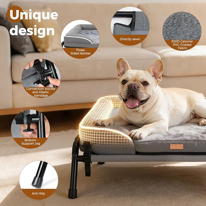 Lekereise Outdoor Elevated Dog Beds for Small Dogs, Portable Indoor & Outdoor Cooling Raised Cot Pet Hammock Bed with Skid-Resistant Feet, Frame with Breathable Mesh