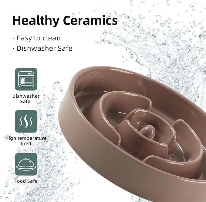 Havniva Elevated Slow Feeder Dog Bowls, Ceramic Dog Bowl Slow Feeder Set | 1.2 Cups Raised Slow Feeder Dog Bowl for Small Breed, 6.1” Dog Water Bowl with Wooden Stand, Puzzle Dog Food Bowl, Non-slip