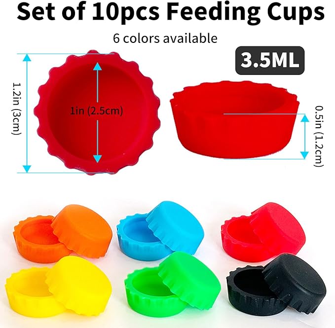 10 Pack Crested Gecko Food and Water Feeding Cups, Reusable Reptile Feeder Dish Tank Accessories for Hermit Crab, Small Lizard, Tarantula, Isopods, Tortoise Colorful