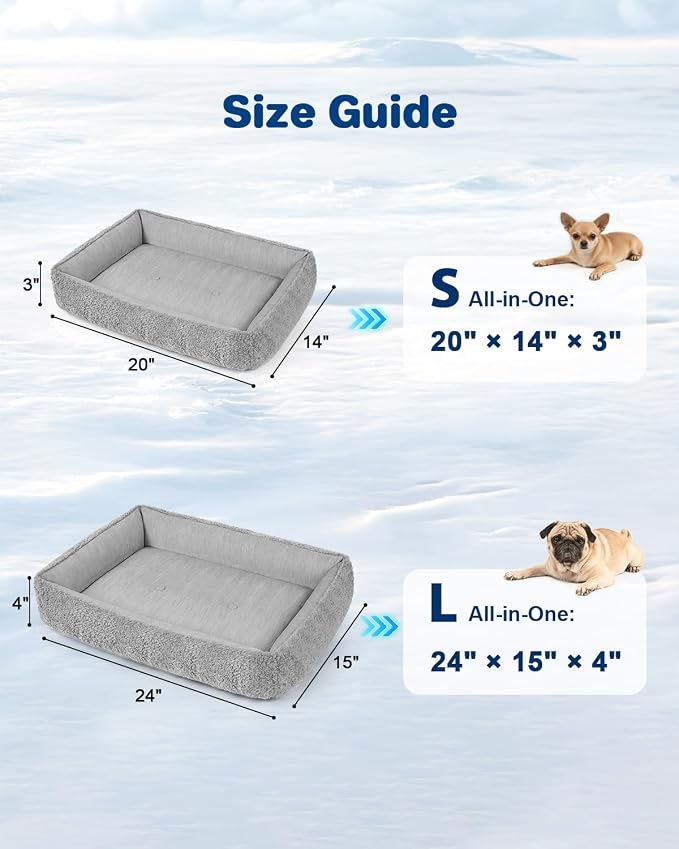 Cooling Dog Bed for Small Medium Dogs - Reversible Design (Ice‑Silk Cooling Layer | Sherpa Fleece Layer), Washable Cooling Mat for Dogs, Cats, Crates 24" × 15"