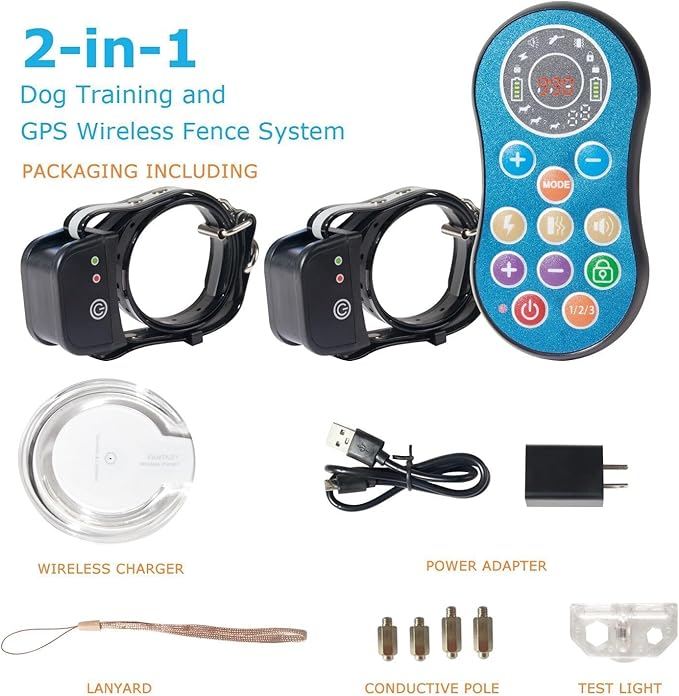 DOTSTAR Wireless Dog Fence GPS Training Collar Pet Electric System, Wireless Dog Fence Adjustable Range 50-990 Feet, Wireless Charging Dog Fence, Fully Sealed Waterproof Collar Receiver