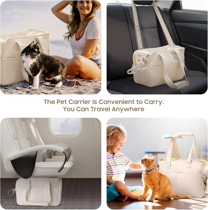 JourCraf Dog Purse Carrier for Small Dogs & Puppies Up 10 Lbs, Soft Cotton Tote Pet Shoulder Bag with Pockets, Foldable & Washable Breathable Puppy Carrier for Yorkie, Chihuahua & Cats - Beige