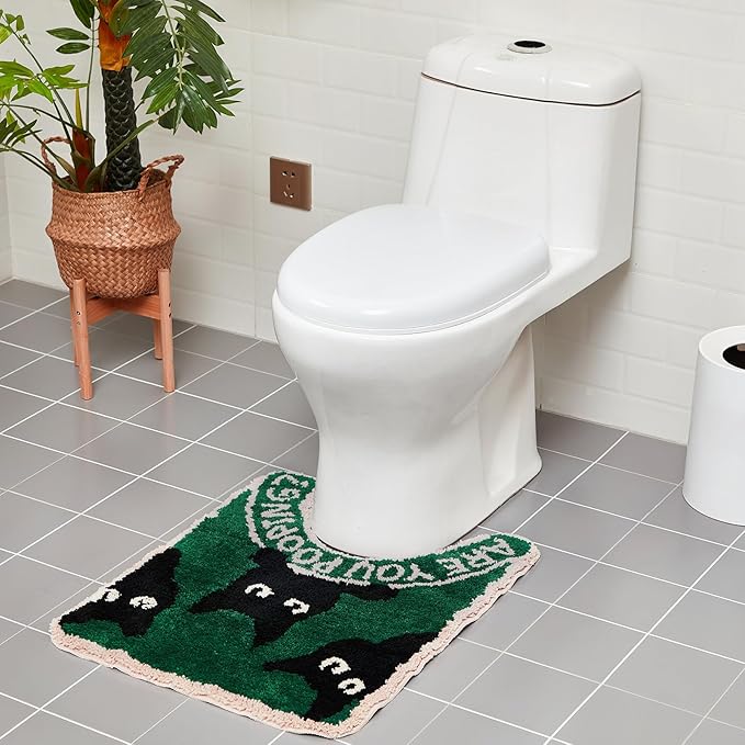 Drydiet Toilet Rug U Shaped Washable Soft and Absorbent Bathroom Rugs Non Slip Bath Mat Machine Wash Bathroom Contour Rug for Toilet Base, 24 x 20 Inch (Black Cat)
