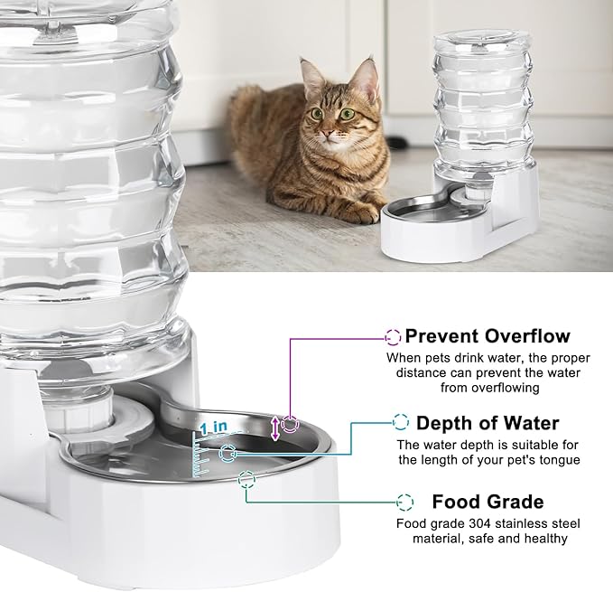 Distributeur d'eau pour animaux RIZZARI : Abreuvoir automatique gravitaire grande capacité 4L en acier inoxydable - Facile à nettoyer - Pas besoin d'électricité - Avec triple filtre - Pour chatons et chiots - Coin animalier - Niche de salon