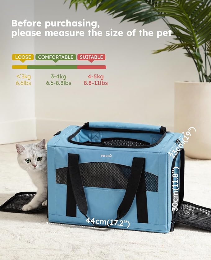 Pecute Cat Carrier Stable, Pet Carrier with Privacy Partition,Light Blue | Safe For Car Travel, Stable Steel Frame, Soft-Sided Pet Carrier Bag For Dogs And Cats Up To 11lbs, Foldable Design.
