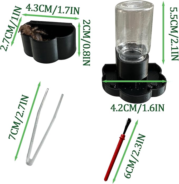 Jumping Spider Water Dispenser, Magnetic Hanging Feeder Dish with Cleaning Brush and Tweezers,Fits for Jumping Spiders,Arboreal Animals, and Other Small Animal Accessories (Green, 8ml)
