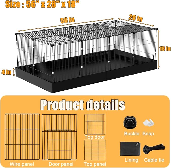 Guinea Pig Cages DIY Small Animal Playpen with Waterproof Liner, Expandable Cage for Guinea Pigs, Metal Wire Yard Fence Rabbit Cage (20 Panels - 56" L x 28" W x 18" H)